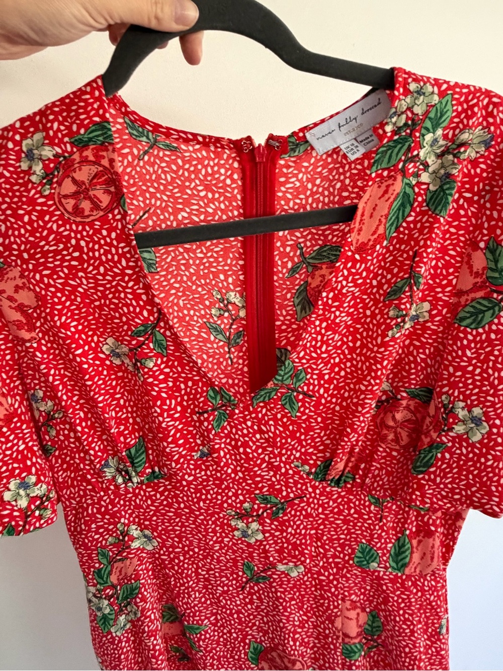Red Floral V-Neck Midi Dress
